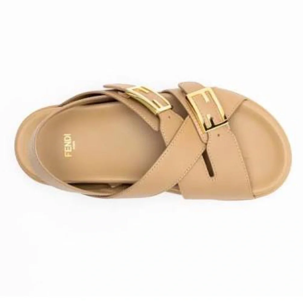 FENDI Feel FF logo cross strap leather sandals